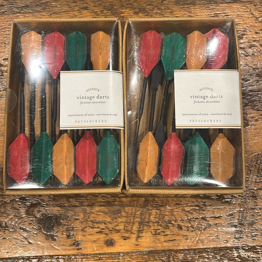 Pottery Barn vintage darts. Decor use only. In original packaging.